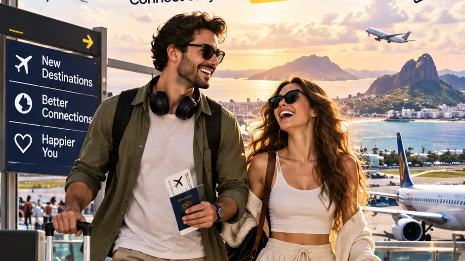 Travelers at an airport preparing their phones before a trip