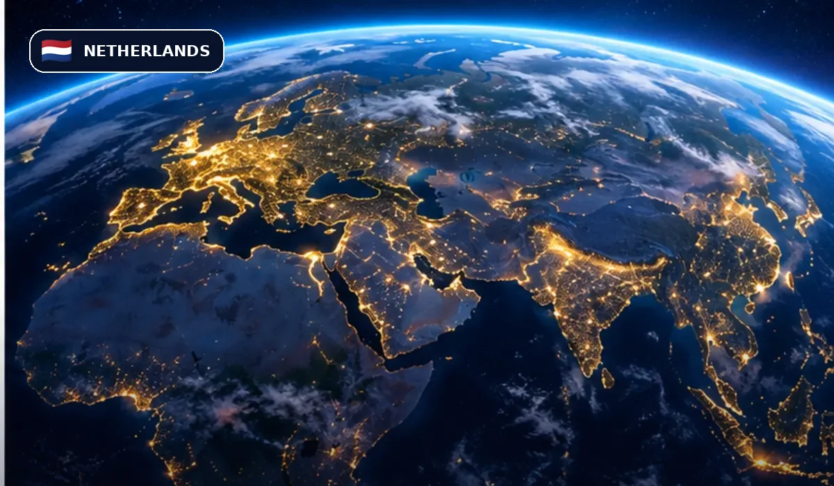 Europe at night used as a Netherlands travel connectivity illustration