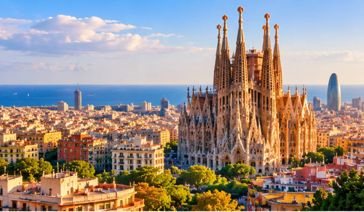 Barcelona skyline with the Sagrada Familia and the Mediterranean cityscape