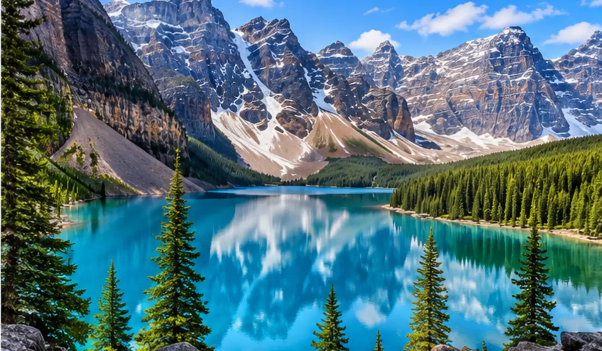 Canadian mountain lake and Rockies used as a Canada travel connectivity illustration